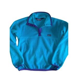 Vintage Patagonia Kids 9/10 Fleece Jacket Pullover Snap Purple Trim USA Outdoors